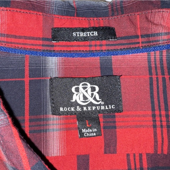 Rock & Republic Red Plaid Stretch Long Sleeve Button Down, Men’s Size -Large - Picture 8 of 11